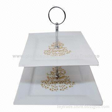 Fine Porcelain 2 Tier Cake Stand in Square-shaped with Christmas Design